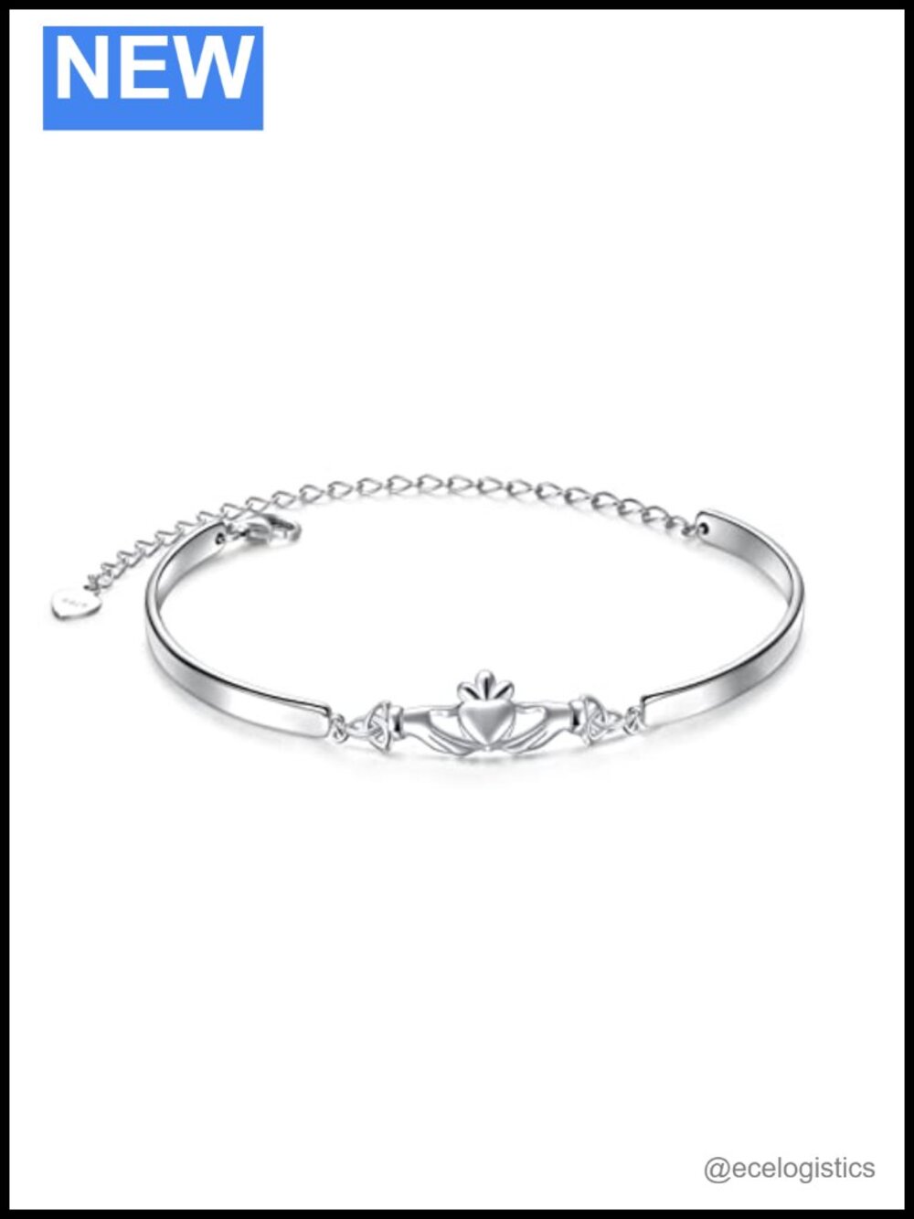 925 Sterling Silver Claddagh Bracelet Adjustable Celtic Cuff Irish Gift